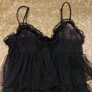 Victorias Secret Pink Black Babydoll Tiered Ruffle Lace Lingerie XS